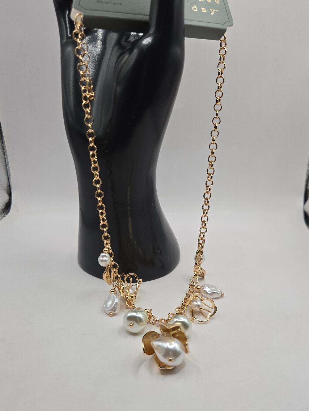 NEW a new day Gold Tone Pearl Cluster Pendant Necklace